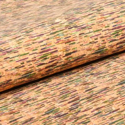 Tissu Liège Traits colorés sur fond Naturel - Par 10 cm