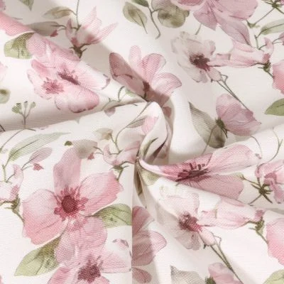 Tissu Canvas Polyester Fleurs aquarelles sur fond Blanc - Par 10 cm