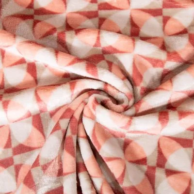 Tissu Doudou imprimé Géo corail sur fond Blanc - Par 10 cm