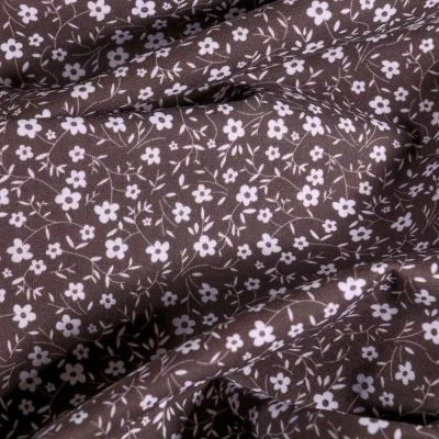 Tissu Popeline Coton Bio Petites fleurs blanches sur fond Gris - Par 10 cm