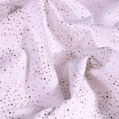 Tissu Popeline Coton Bio Pois gris et taupe sur fond Blanc - Par 10 cm