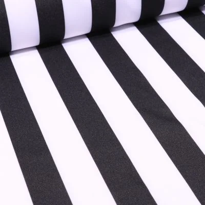 Tissu Burlington Rayures noires sur fond Blanc - Par 10 cm