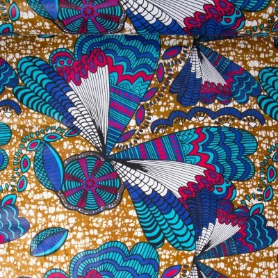 Tissu Wax africain n°913 sur fond Bleu - Par 10 cm