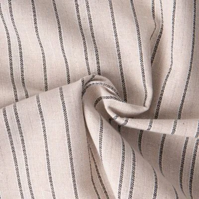 Tissu Coton Lin Viscose lurex rayé sur fond Naturel - Par 10 cm