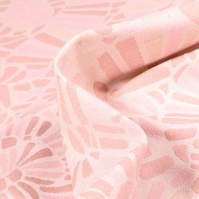 Tissu Toile jacquard Caramel rose sur fond Blanc cassé - Par 10 cm