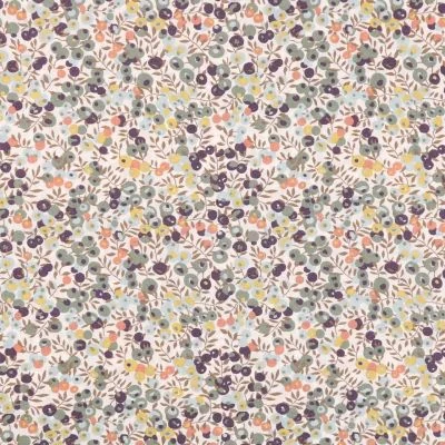 Tissu Liberty of London Wiltshire Vert Céladon, prune, corail et jaune - Par 10 cm