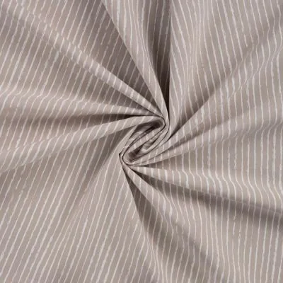 Tissu Popeline de  Coton  rayures blanches Zira sur fond Taupe - Par 10 cm