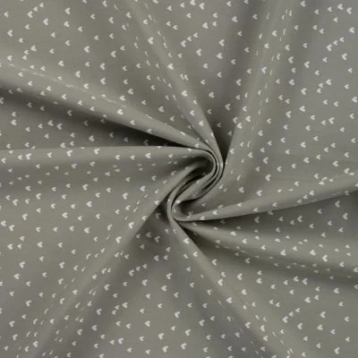 Tissu Popeline de  Coton  cœurs blancs Zivy sur fond Vert kaki clair - Par 10 cm