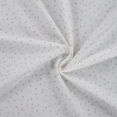 Tissu Popeline de  Coton  cœurs taupes Zivy sur fond Blanc cassé - Par 10 cm