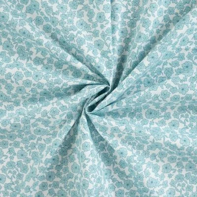 Tissu Coton imprimé Fleurs Mia bleues sur fond Blanc - Par 10 cm