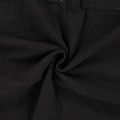 Tissu Double gaze aspect lin uni Noir - Par 10 cm