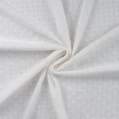 Tissu Coton Jersey brodé uni Blanc - Par 10 cm