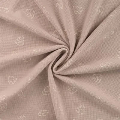 Tissu Jersey Nid d&#039;abeille imprimé Eléphants sur fond Beige sable - Par 10 cm