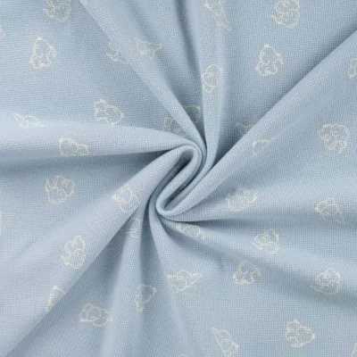 Tissu Jersey Nid d&#039;abeille imprimé Eléphants sur fond Bleu ciel - Par 10 cm