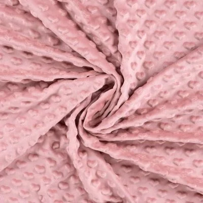 Tissu Minky Ultra doux Coeurs uni coeurs sur fond Rose blush - Par 10 cm