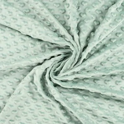 Tissu Minky Ultra doux Coeurs uni coeurs sur fond Vert d&#039;eau - Par 10 cm