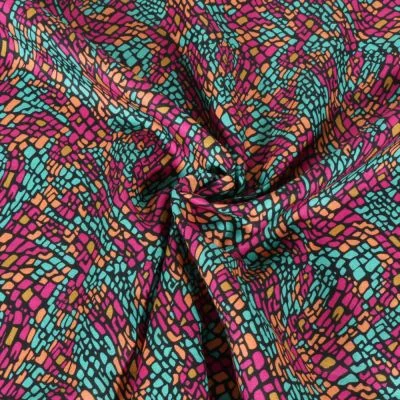 Tissu Voile de Coton digital Géométrique abstrait sur fond Rose fuchsia - Par 10 cm