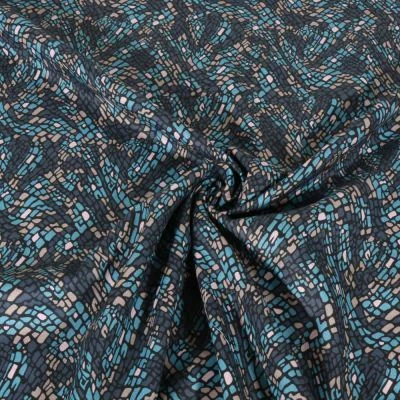 Tissu Voile de Coton digital Géométrique abstrait sur fond Bleu denim - Par 10 cm