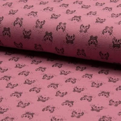 Tissu Jersey Piqué de coton spécial Polo Crabes Noir sur fond Vieux rose - Par 10 cm