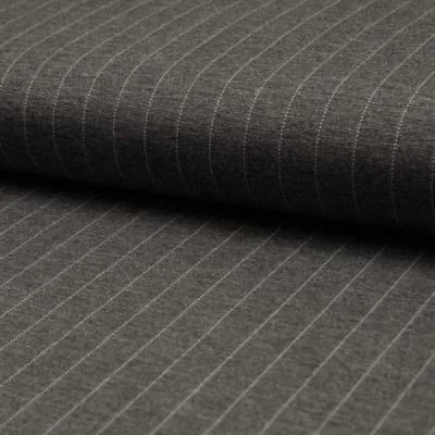 Tissu Jersey Milano Rayures blanches sur fond Gris anthracite chiné - Par 10 cm