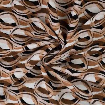 Tissu Viscose extensible Maillons stylisés sur fond Camel - Par 10 cm