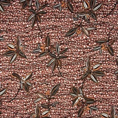 Tissu Jersey Viscose imprimé  Pois rayures et fleurs sur fond Terracotta - Par 10 cm