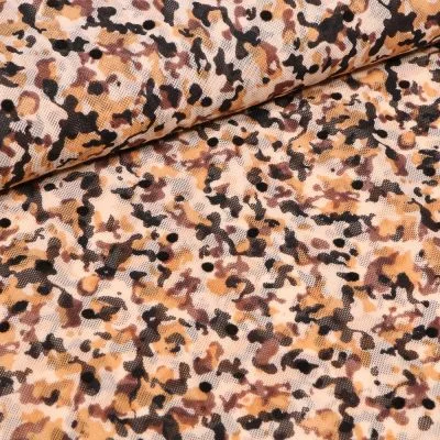 Tissu Tulle souple Camouflages sur fond Ocre - Par 10 cm