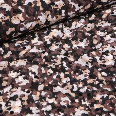 Tissu Tulle souple Camouflages sur fond Marron - Par 10 cm