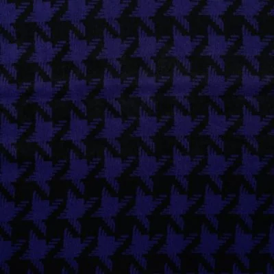 Tissu Polyester satiné Big pied de poule Bleu roi sur fond Noir - Par 10 cm