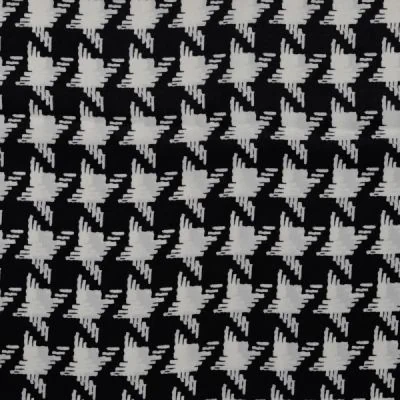 Tissu Polyester satiné Big pied de poule Gris clair sur fond Noir - Par 10 cm
