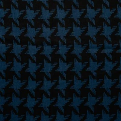Tissu Polyester satiné Big pied de poule Pétrole sur fond Noir - Par 10 cm