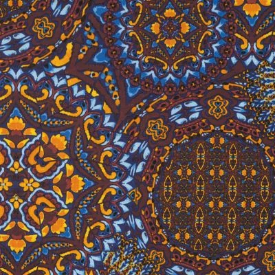 Tissu Viscose stretch Marrakesh sur fond Bleu - Par 10 cm