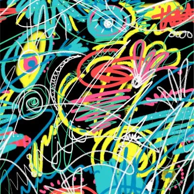 Tissu Sweat léger French Terry Graffiti coloré sur fond Noir - Par 10 cm