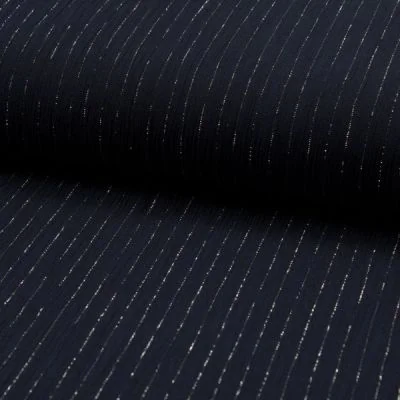 Tissu Crépon Viscose rayures lurex Bleu marine - Par 10 cm