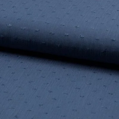 Tissu Plumetis Crépon de viscose Bleu denim - Par 10 cm