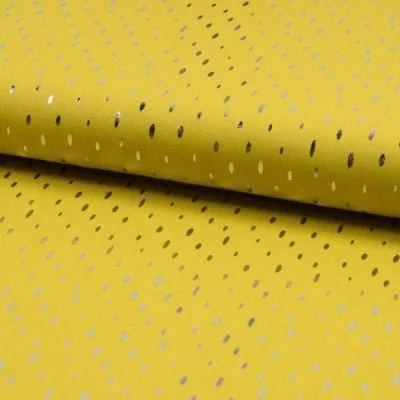 Tissu Viscose  Gouttes métallisées argentées Jaune - Par 10 cm