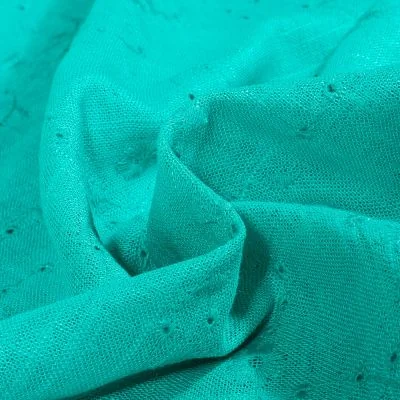 Tissu Lin Viscose Enora sur fond Bleu turquoise - Par 10 cm