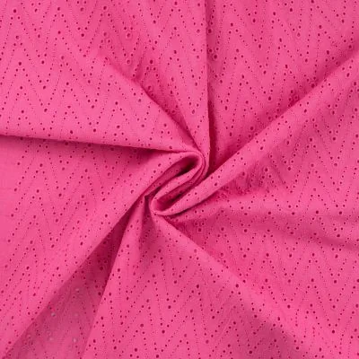 Tissu Coton brodé ajouré Leisa uni Rose fuchsia - Par 10 cm