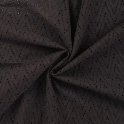 Tissu Coton brodé ajouré Leisa uni Noir - Par 10 cm