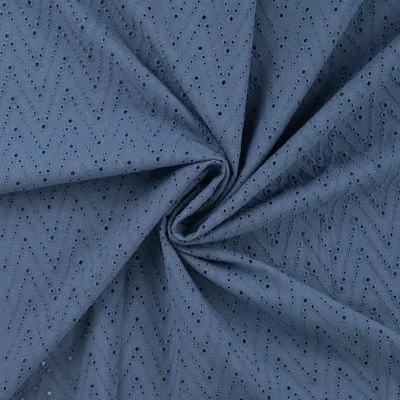 Tissu Coton brodé ajouré Leisa uni Bleu denim - Par 10 cm