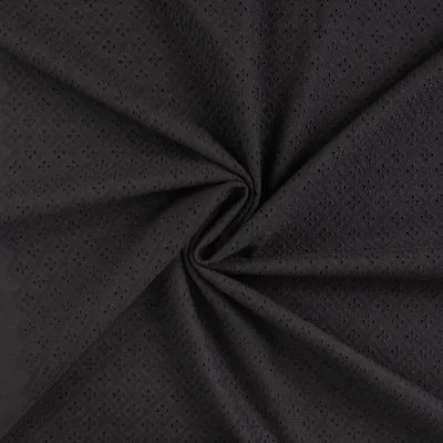 Tissu Coton brodé ajouré Lois uni Noir - Par 10 cm