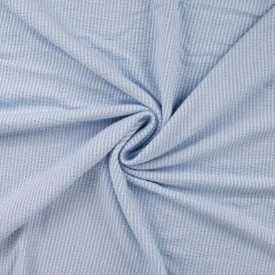 Tissu Jersey Seersucker rayé Bleu - Par 10 cm