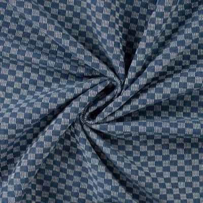 Tissu Jean Coton Carreaux sur fond Bleu denim - Par 10 cm