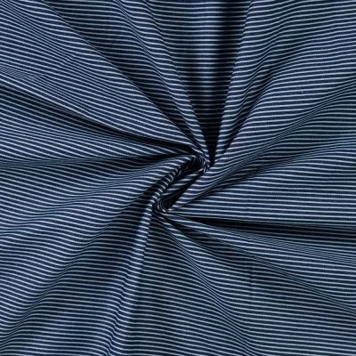 Tissu Jean Denim stretch Rayures blanches sur fond Bleu foncé - Par 10 cm
