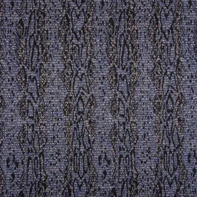 Tissu Jacquard Pailleté argent  Reptiles sur fond Bleu - Par 10 cm