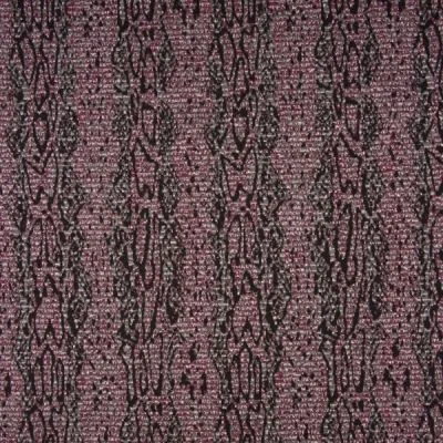 Tissu Jacquard Pailleté argent  Reptiles sur fond Bordeaux - Par 10 cm
