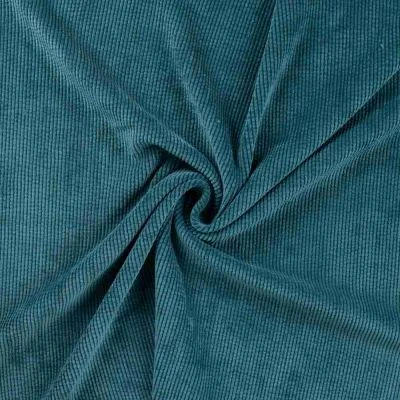 Tissu Velours côtelé lavé uni Bleu pétrole - Par 10 cm