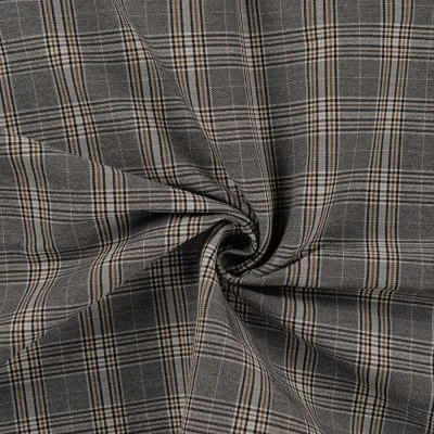 Tissu Bengaline Carreaux Fina ocre sur fond Gris - Par 10 cm