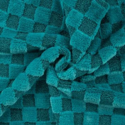 Tissu Fausse fourrure à carreaux Bleu pétrole - Par 10 cm