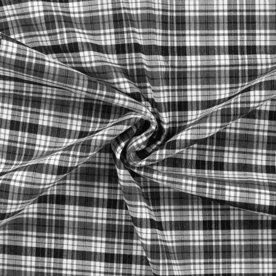Tissu Bengaline stretch Joshua carreaux noirs sur fond Blanc - Par 10 cm